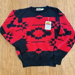 Miller Outerwear Red and Black Geometric Pattern Sweater
